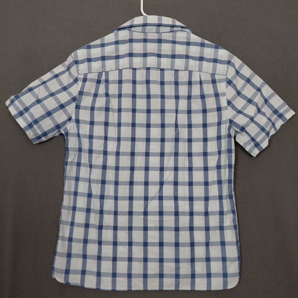Kids Blue White Plaid Short Sleeve Button‎ Down Shirt Floral Trim Preppy M 15 - Picture 6 of 11